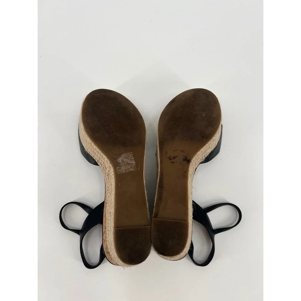 Aldo Black Platform Wedge Espadrille Sandals Cork Jute Ankle Strap Womens 8